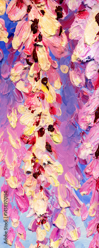 Oil painting. Bright wisteria flowers