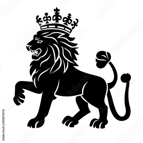 Regal lion heraldic emblem on white background. Possible use Coat of arms, logo, design element