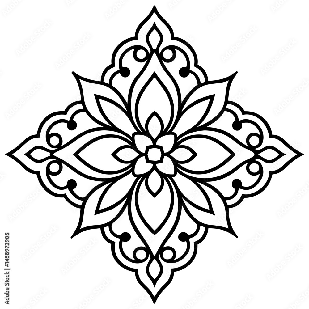 Fototapeta premium Seamless Tile-Style Damask Medallion in Clean Line Art