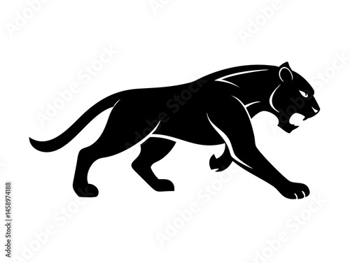 Powerful Black Panther Silhouette, Ideal for Logos and Branding . Bold, stylized silhouette of a black panther in a dynamic running pose. 