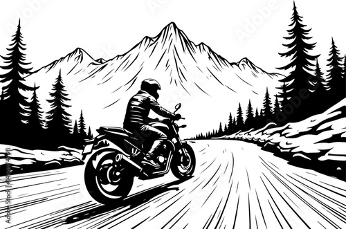 ATV Rider Silhouette on Mountain Trip Adventure