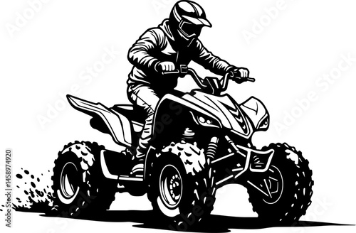 ATV Rider Silhouette on Mountain Trip Adventure