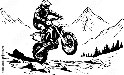 ATV Rider Silhouette on Mountain Trip Adventure