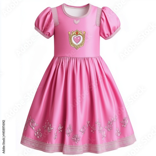 Beautiful pink princess dress for little girl isolated on white background