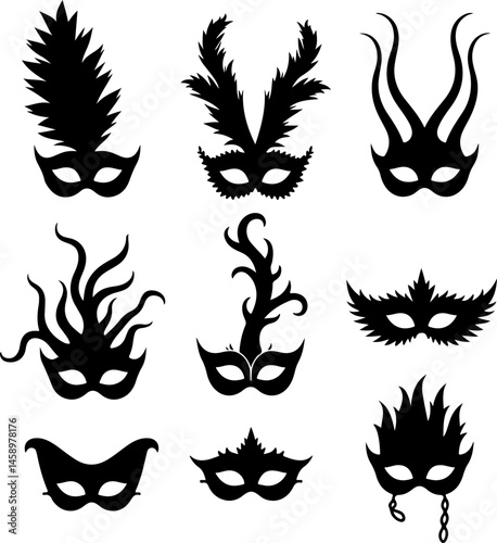 Fantasy Masquerade and Carnival Mask Silhouettes Collection