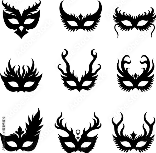 Fantasy Masquerade and Carnival Mask Silhouettes Collection