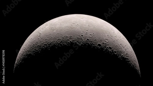 Detailed crescent moon with lunar surface textures.