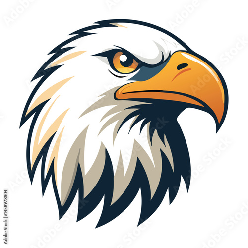 Fierce eagle head stares intently with its piercing gaze and sharp, curved beak