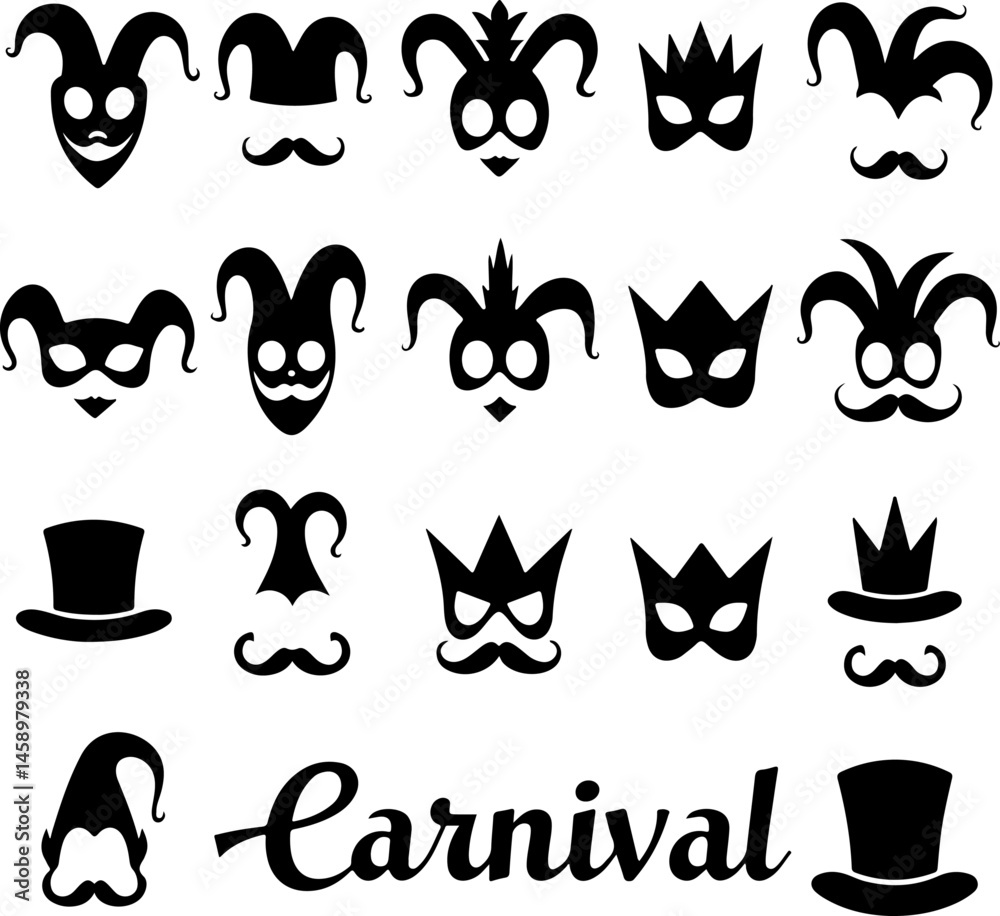 Fantasy Masquerade and Carnival Mask Silhouettes Collection