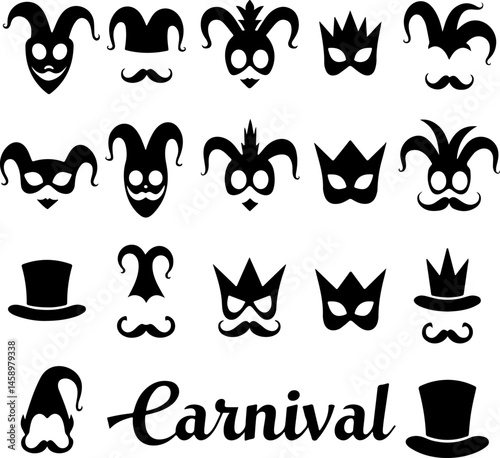 Fantasy Masquerade and Carnival Mask Silhouettes Collection