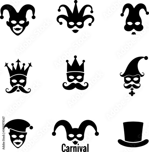 Fantasy Masquerade and Carnival Mask Silhouettes Collection