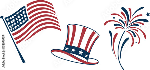 Vector Icon Set of Essential Fourth of July Items