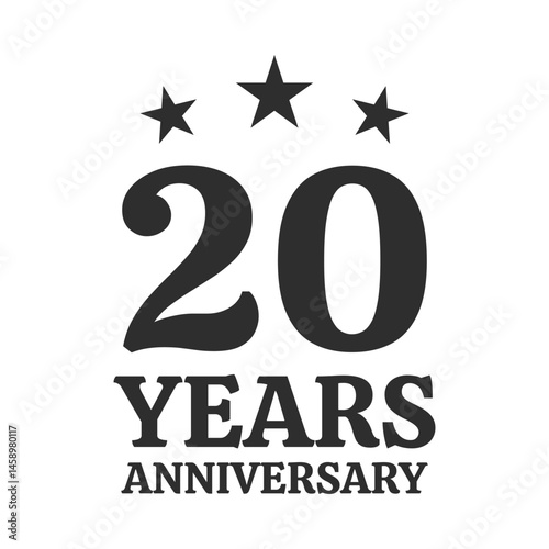 20 years anniversary icon, logo or badge. 20th birthday, jubilee celebration, wedding, invitation card design element. Vector illustration.