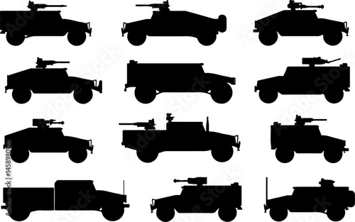 Military Armored Combat Vehicles Silhouettes Collection