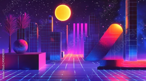 A Memphis aesthetic digital artwork with neon accents, geometric figures, and 80s-style typography --ar 16:9 --v 6.1 Job ID: 755b7056-7972-45b2-883c-68b52b99cae9