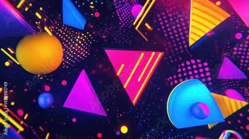 A Memphis aesthetic digital artwork with neon accents, geometric figures, and 80s-style typography --ar 16:9 --v 6.1 Job ID: 755b7056-7972-45b2-883c-68b52b99cae9