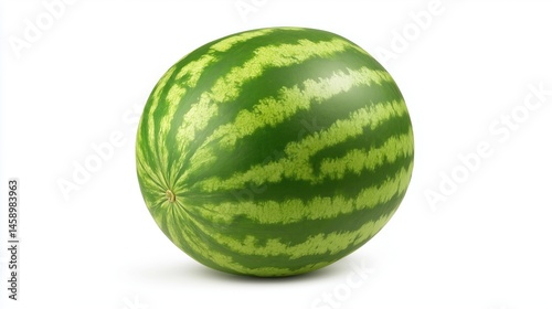 A spherical watermelon isolated on white background. Large green tabby berry, fruit
