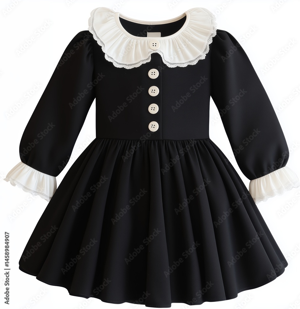 Obraz premium Black dress with white lace collar for girl on white background