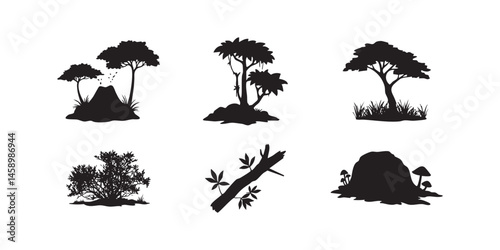 African Tree Silhouettes � Acacia, Shrubs & Savannah Plants Vector for Nature Design Illustrations