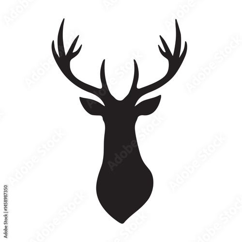 Vector silhouette set of deer head on white background