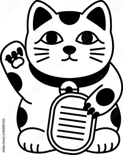 black and white single icon of a japanese lucky cat