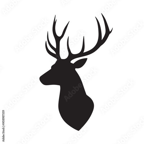 Vector silhouette set of deer head on white background
