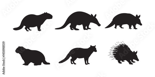Wild Rodent Silhouettes � Aardvark, Porcupine & Other Burrowing Animals Vector Art