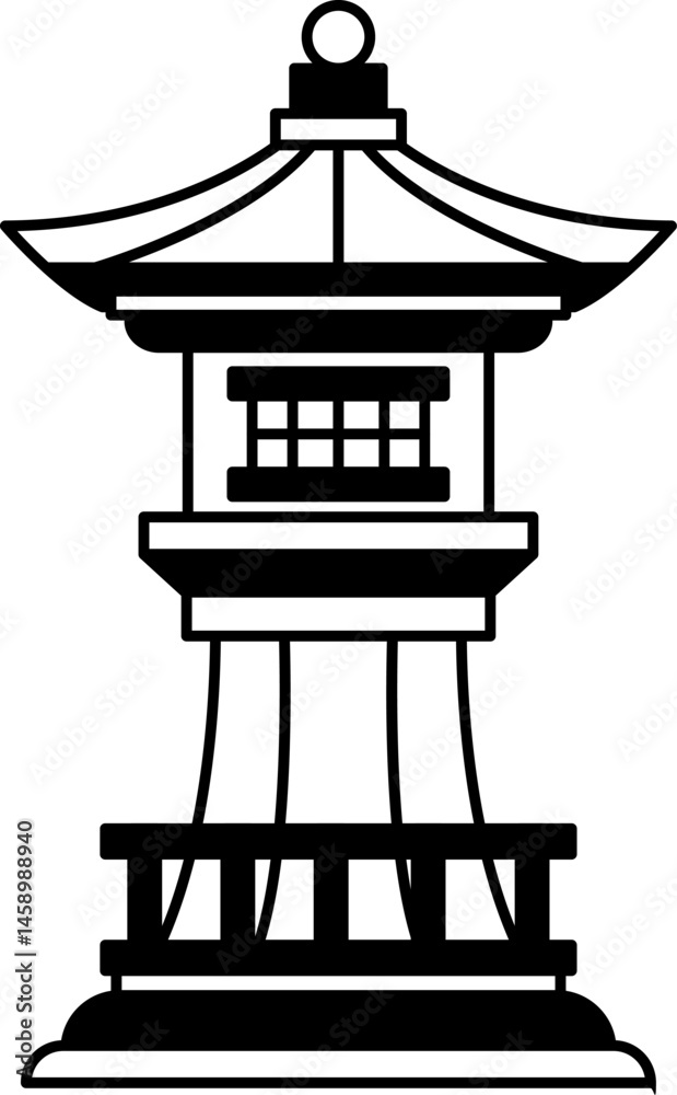 Naklejka premium black and white illustration of a japanese pagoda