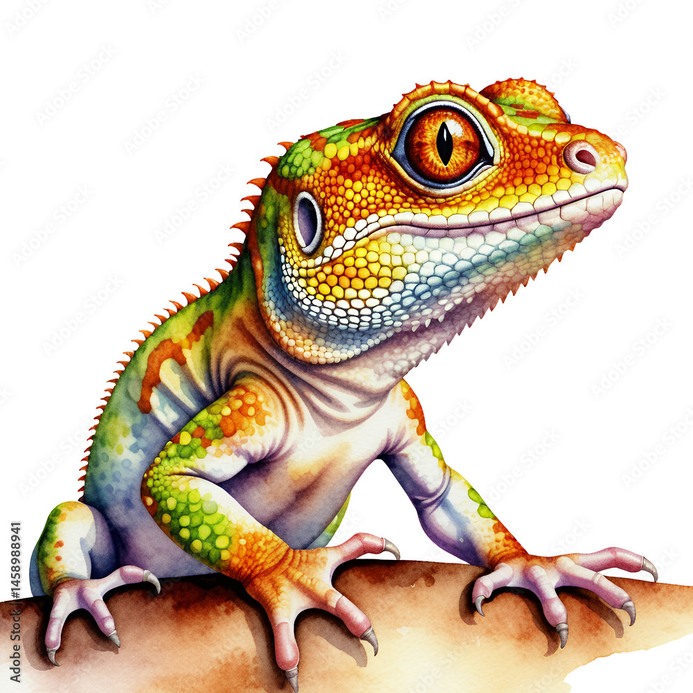 Obraz premium Colorful-lizard-illustration-cute-reptile-animal-drawing-digital-art