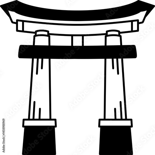 black and white illustration icon of a japanese torii gate