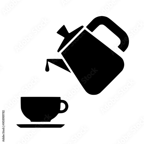 Coffee Being Poured into Cup – Minimal Black Silhouette Clipart for Cafe and Beverage Design