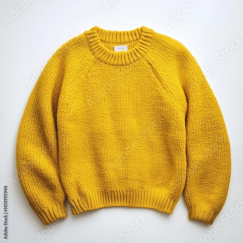 yellow knit sweater isolated on white, top view	
