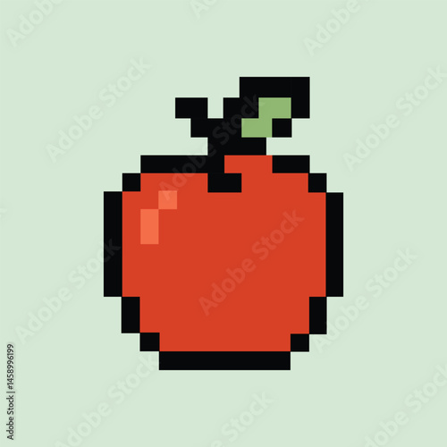 Pixel red apple icon on soft green background