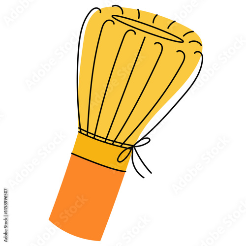 Traditional bamboo whisk or chasen, used in Japanese matcha tea ceremonies.  A cultural and functional tool for mixing matcha powder.