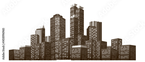 Silhouette of Modern City Skyline with Architecture of tall buildings and Urban Buildings