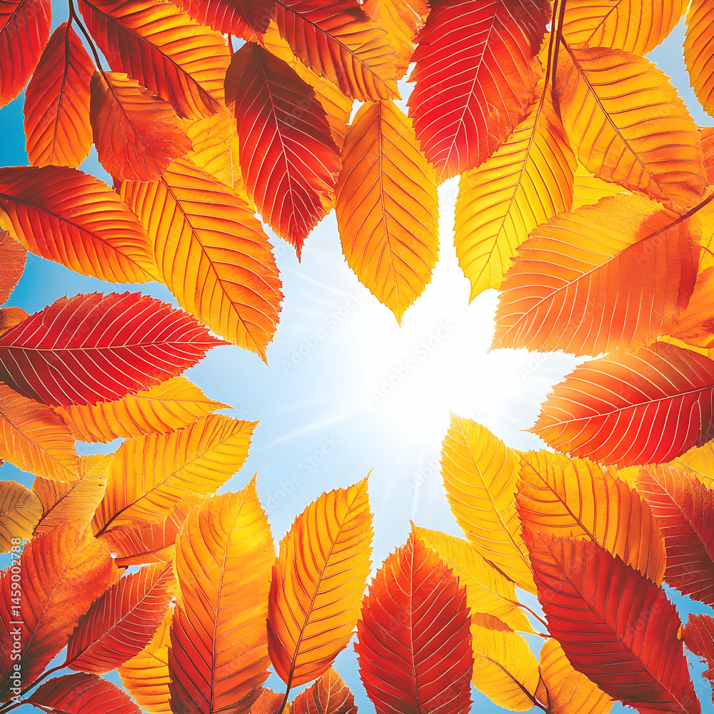 Obraz premium Autumn Leaves Illustration Bright Sunlight