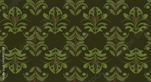 Elegant Green Damask Pattern: A Seamless Botanical Design