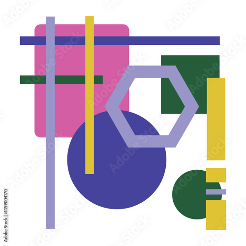 Abstract composition of colorful figures of various shapes. Bright background for business cards, websites, conceptual projects and more. Conceptual background in blue, yellow, green and pink shades.
