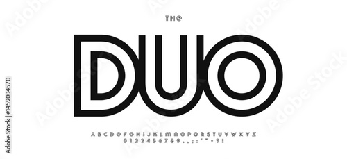 Duo line alphabet, stripes logo font, minimalisticgeometric sport font with lines for spor, digital, architectural branding, headline and logotype. Clean typographic design. Vector typeset