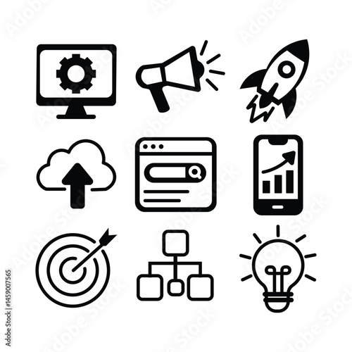 Icon set business and digital marketing 