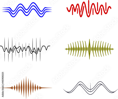 Minimalist black and white line drawing of a centered music waveform with flowing peaks and valleys, subtle pastel shading, and balanced rhythm evoking elegant audio motion and energy on a white backg