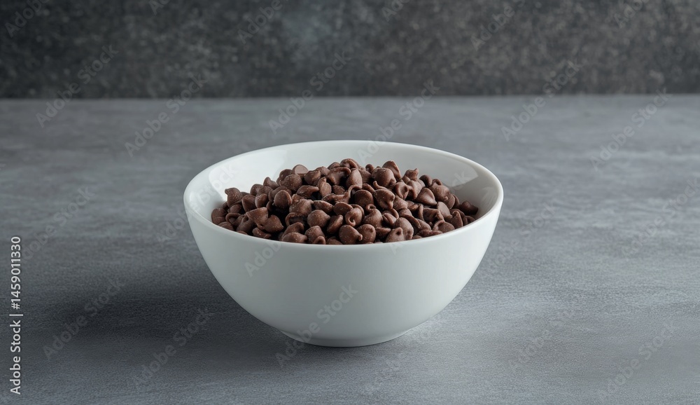 Chocolate chips in white bowl Chocolate chips in white bowl