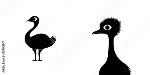 Two flat black bird icons with simple designs for use in digital and print media