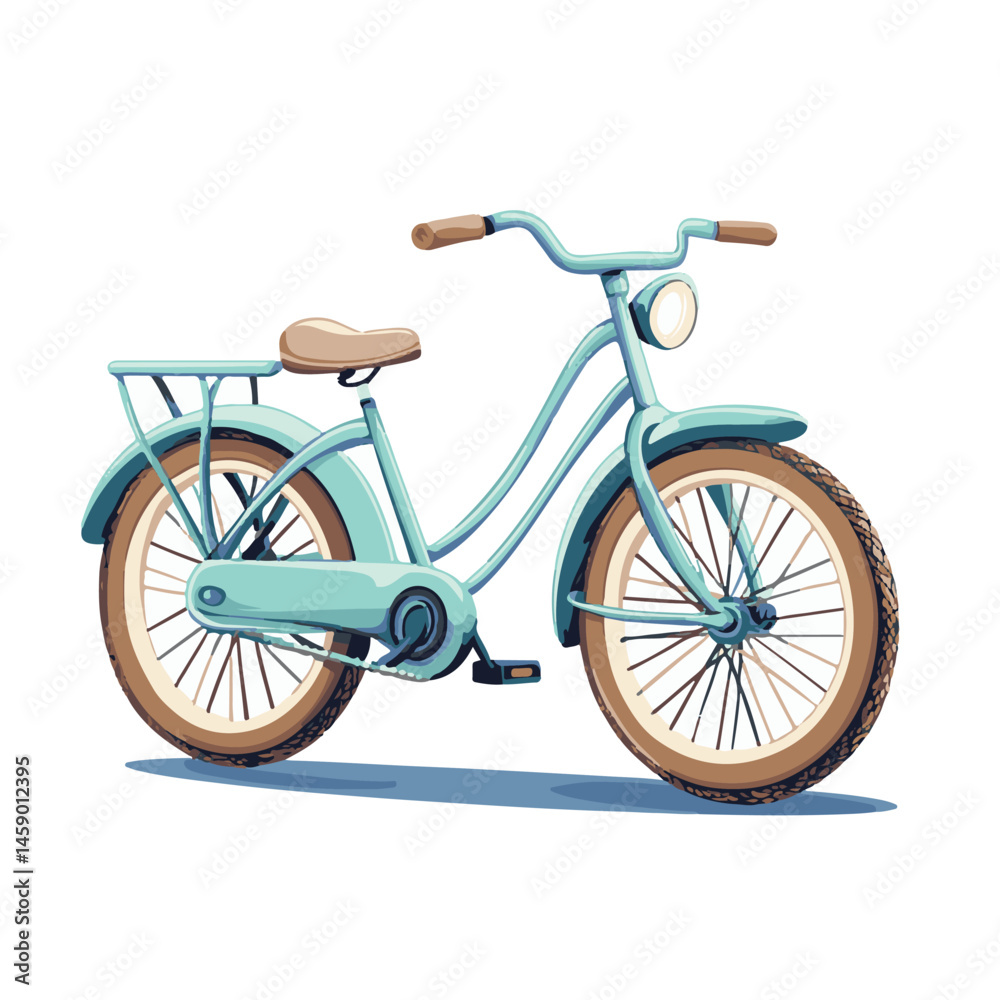 Fototapeta premium Vintage Blue Bicycle Illustration With Back Rack And Headlight On White