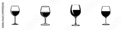 Various black wine glass icons displaying different shapes and styles for creative design applications