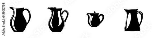 Variety of flat black jugs displayed in a minimalist design, showcasing different shapes and sizes for kitchens and dining settings