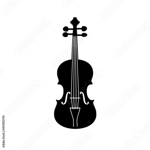 Flat black icon of a violin representing musical instruments in art design and digital graphics