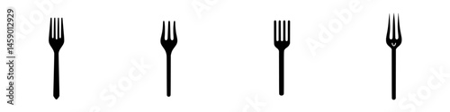 Collection of flat black fork icons suitable for various culinary design projects