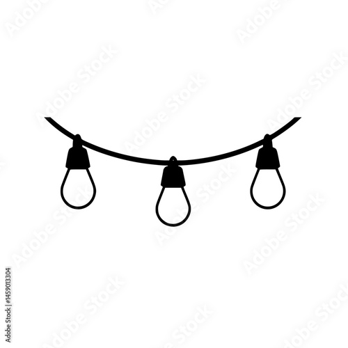 Stylized flat black icon of decorative string lights for festive occasions or outdoor gatherings