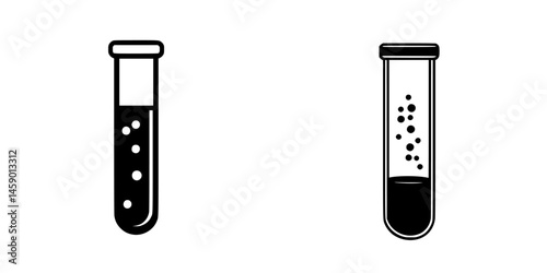 Flat black icon representing two test tubes with differing contents demonstrating a scientific concept of liquid properties